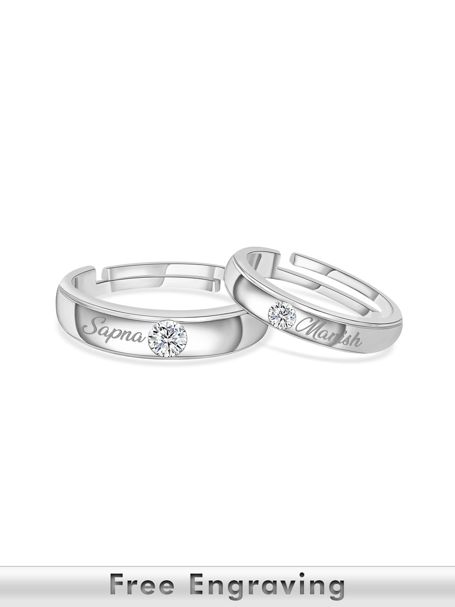 American Diamond Adjustable Silver Rings For Couple