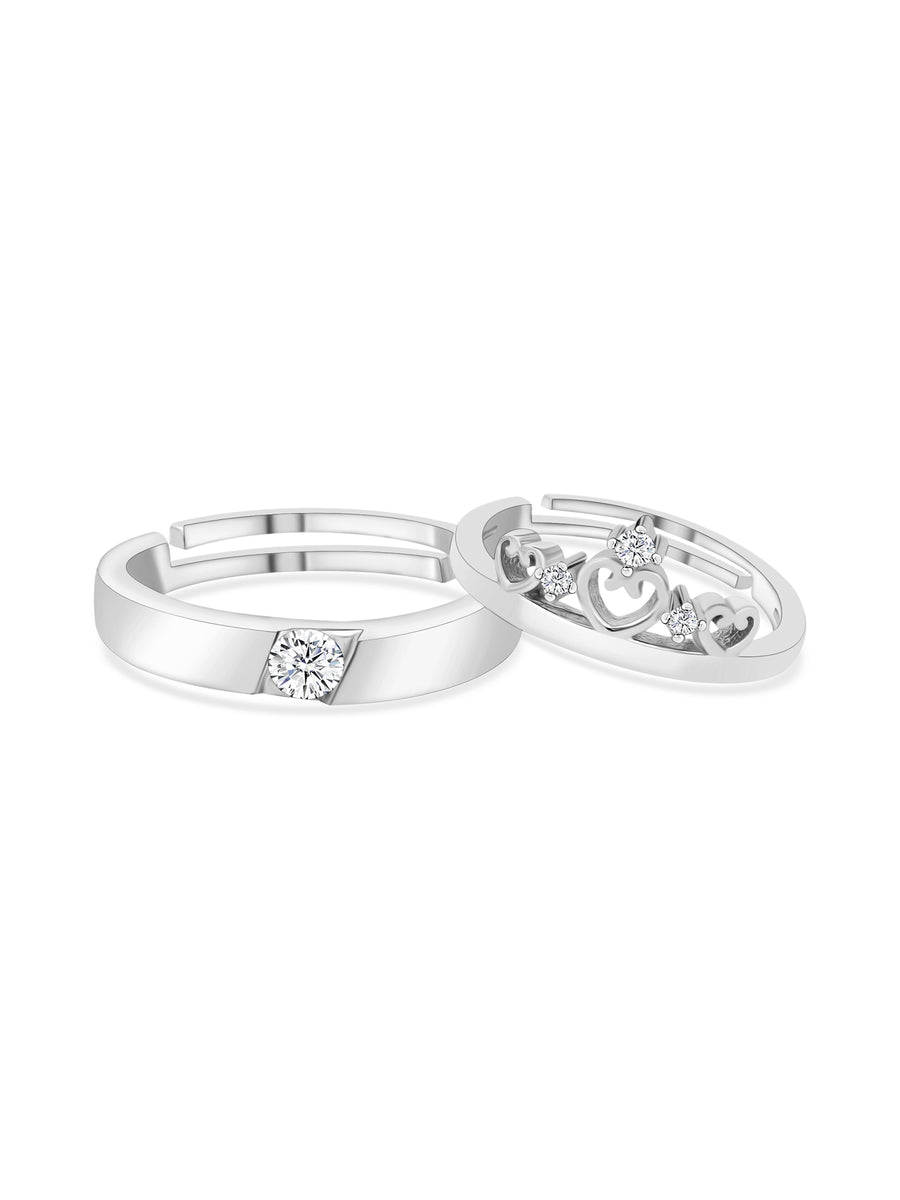 CROWN DESIGN ADJUSTABLE SILVER RING FOR COUPLE-2