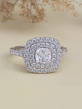 SQUARE SHAPED 0.75 CARAT AMERICAN DIAMOND DOUBLE HALO SILVER RING