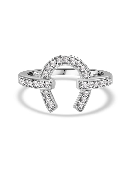 925 Silver Diamond Look CZ Horseshoe Ring For Women