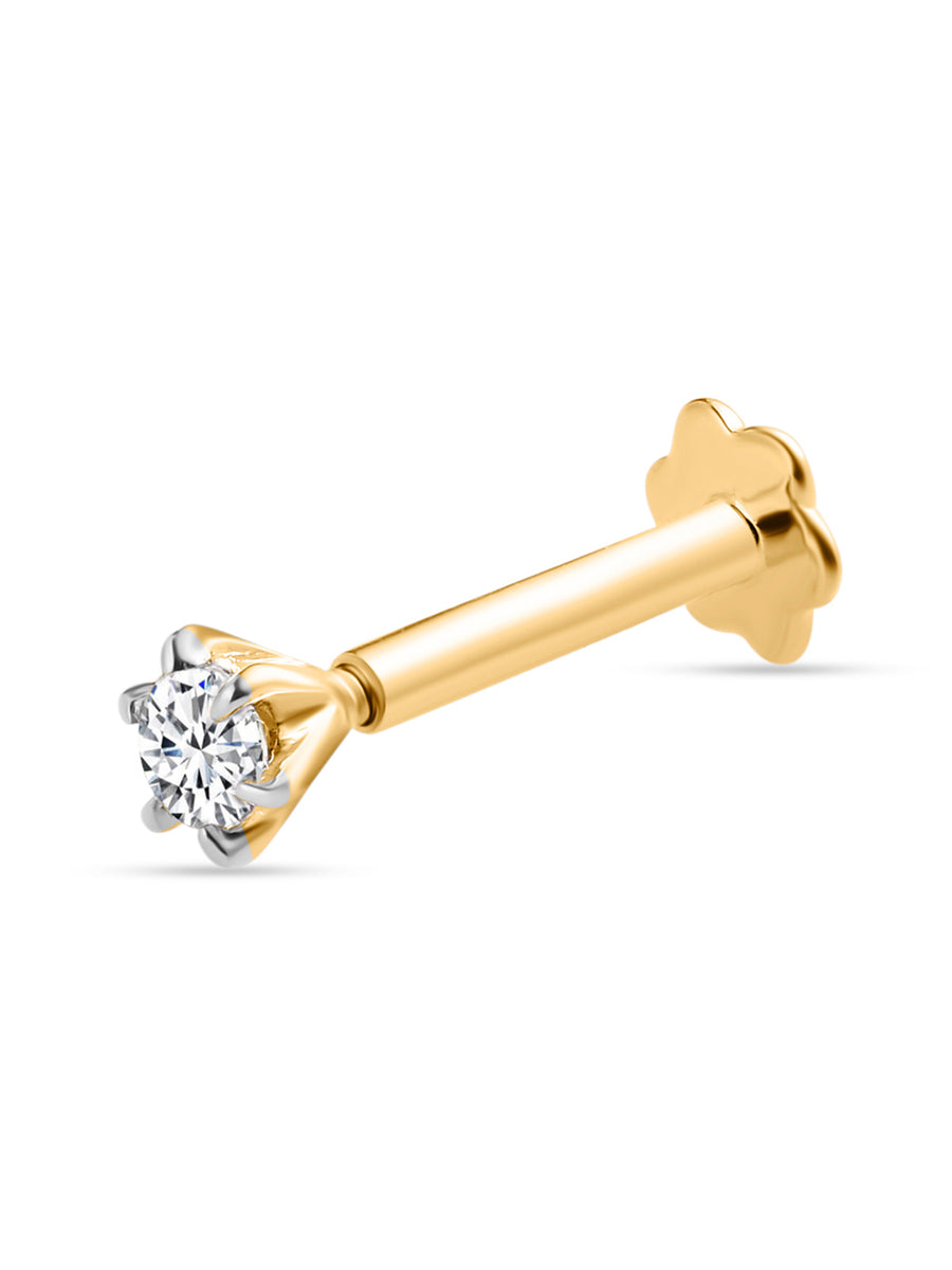 14K Yellow Gold Diamond Nose Pin