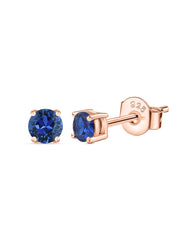 1 Carat Rose Gold Blue Sapphire Solitaire Stud Earrings