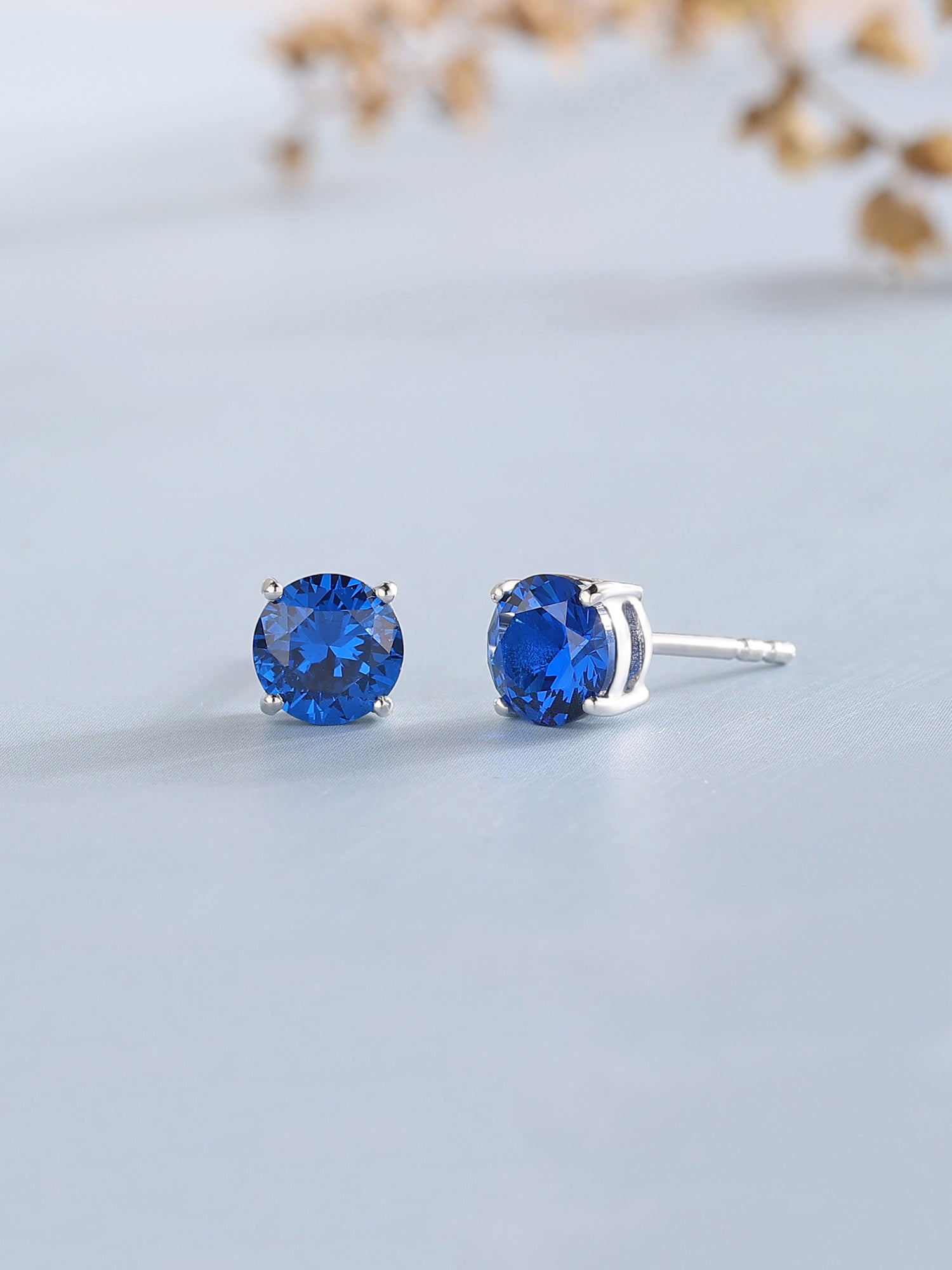 1 Carat Blue Sapphire Solitaire Earring Studs