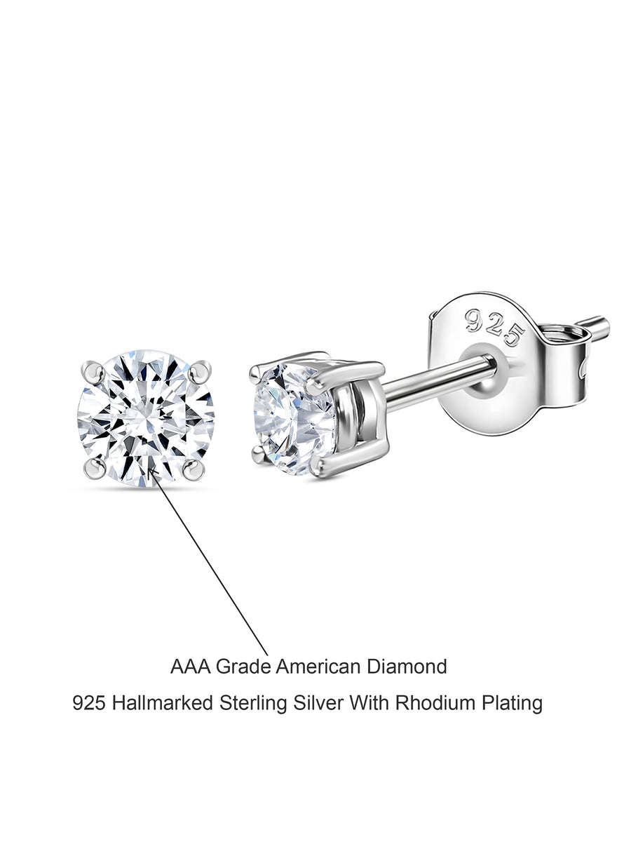 1 Carat AAA Grade American Diamond Look Solitaire Stud Earrings Made With 925 Silver-2