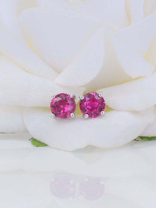 RUBY SOLITAIRE EARRING TOPS IN SILVER