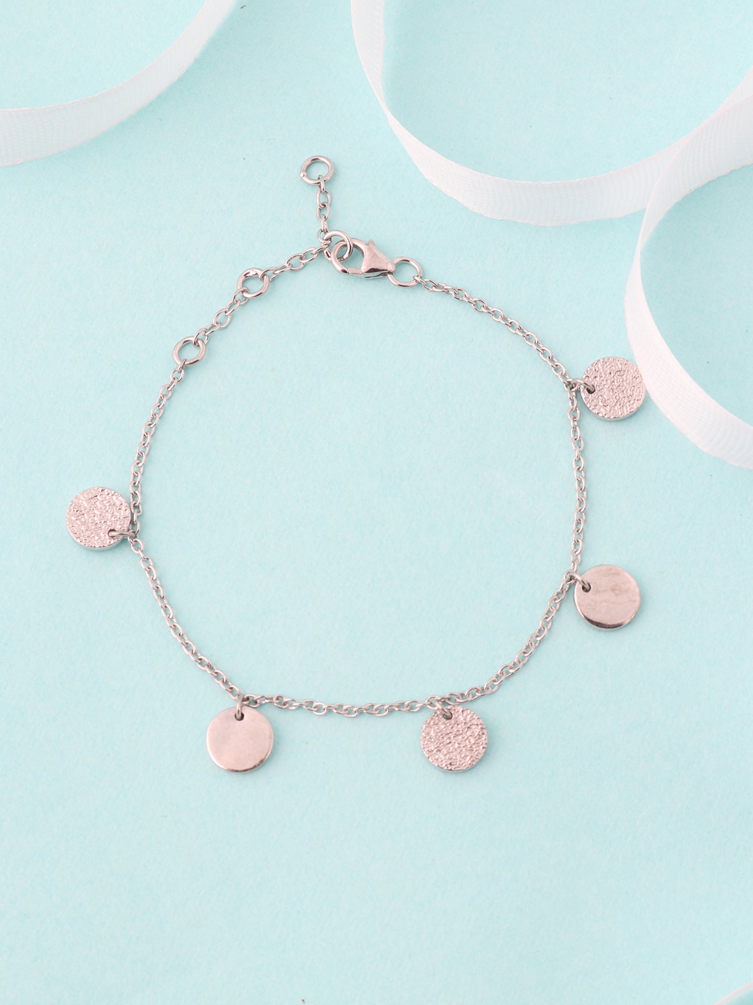 Disc Charm Bracelet For Women In Silver-1
