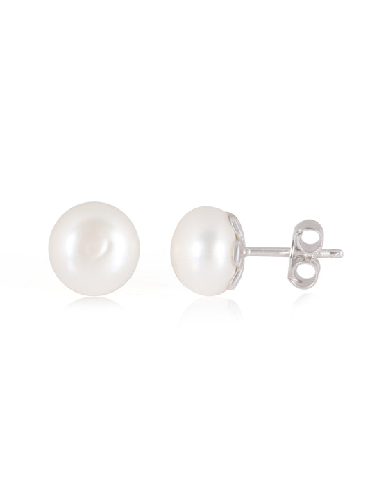 NATURAL FRESHWATER PEARL STUD EARRING FOR WOMEN IN 925 SILVER-1