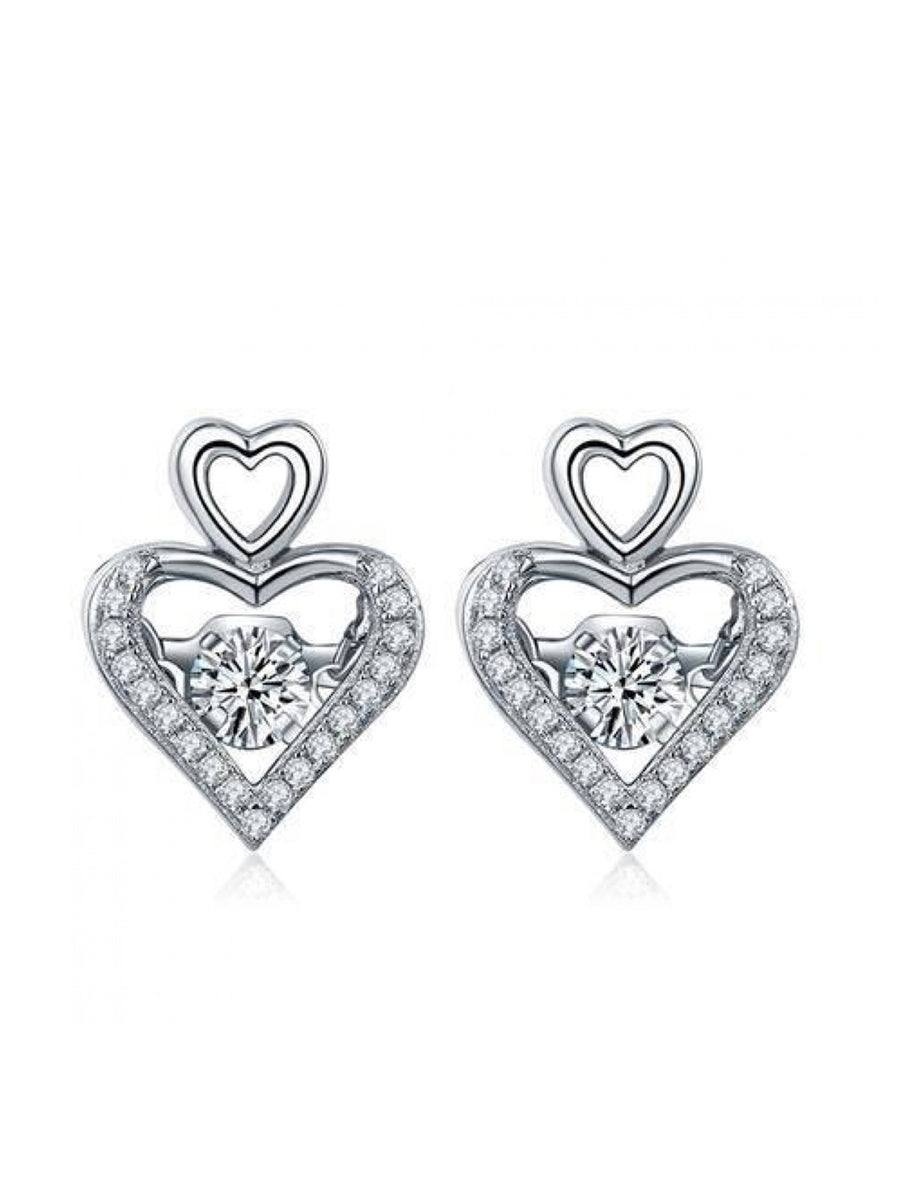 Dancing American Diamond Silver Heart Studs