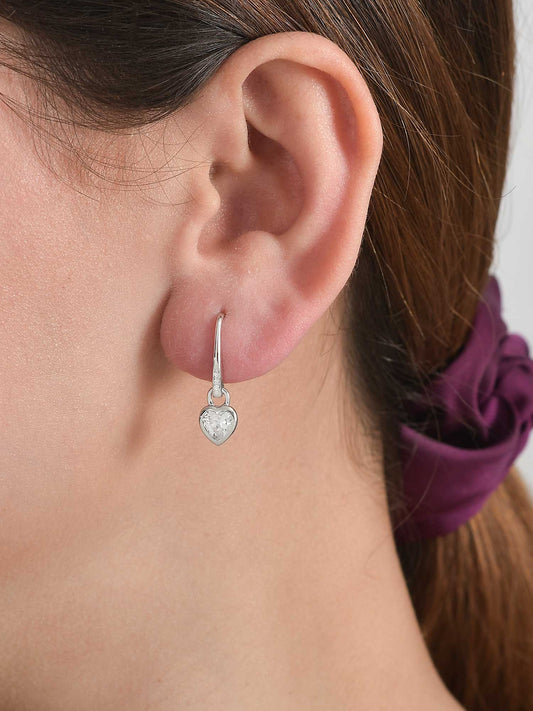 925 Silver American Diamond Small Heart Shaped Dangle Earrings-1