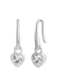 925 Silver American Diamond Small Heart Shaped Dangle Earrings