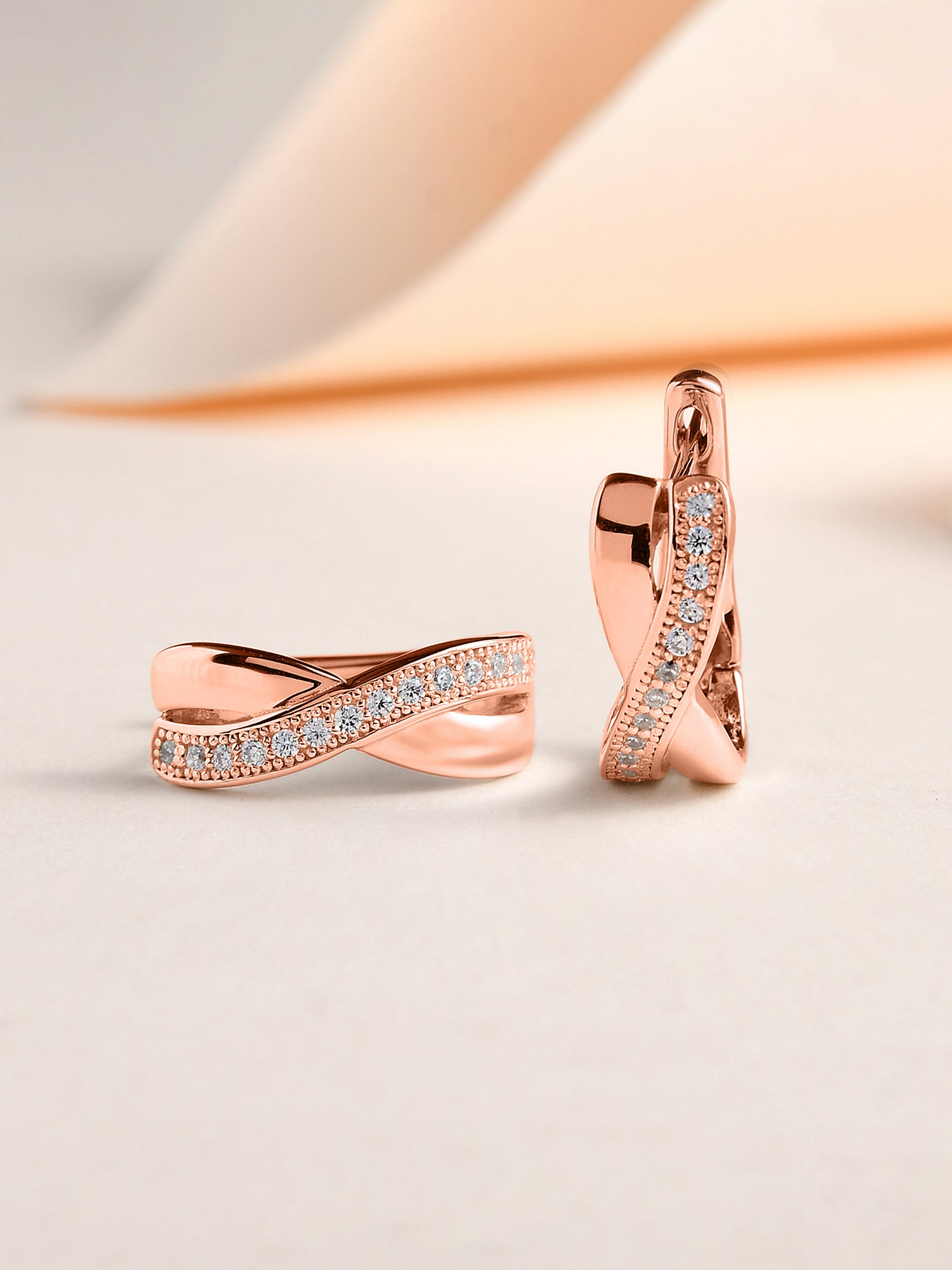 Rose Gold Bali Hoop Earrings With American Diamond-1