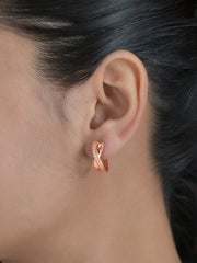 Rose Gold Bali Hoop Earrings With American Diamond-2