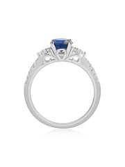 Trio Solitaire Blue Sapphire Silver Ring For Women-3