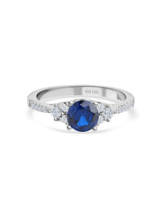 Trio Solitaire Blue Sapphire Silver Ring For Women