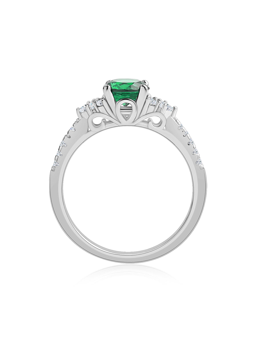 925 Sterling Silver Trio Solitaire Emerald Silver Ring