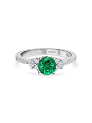 925 Sterling Silver Trio Solitaire Emerald Silver Ring