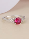925 STERLING SILVER TRIO SOLITAIRE  RUBY SILVER RING FOR WOMEN-10