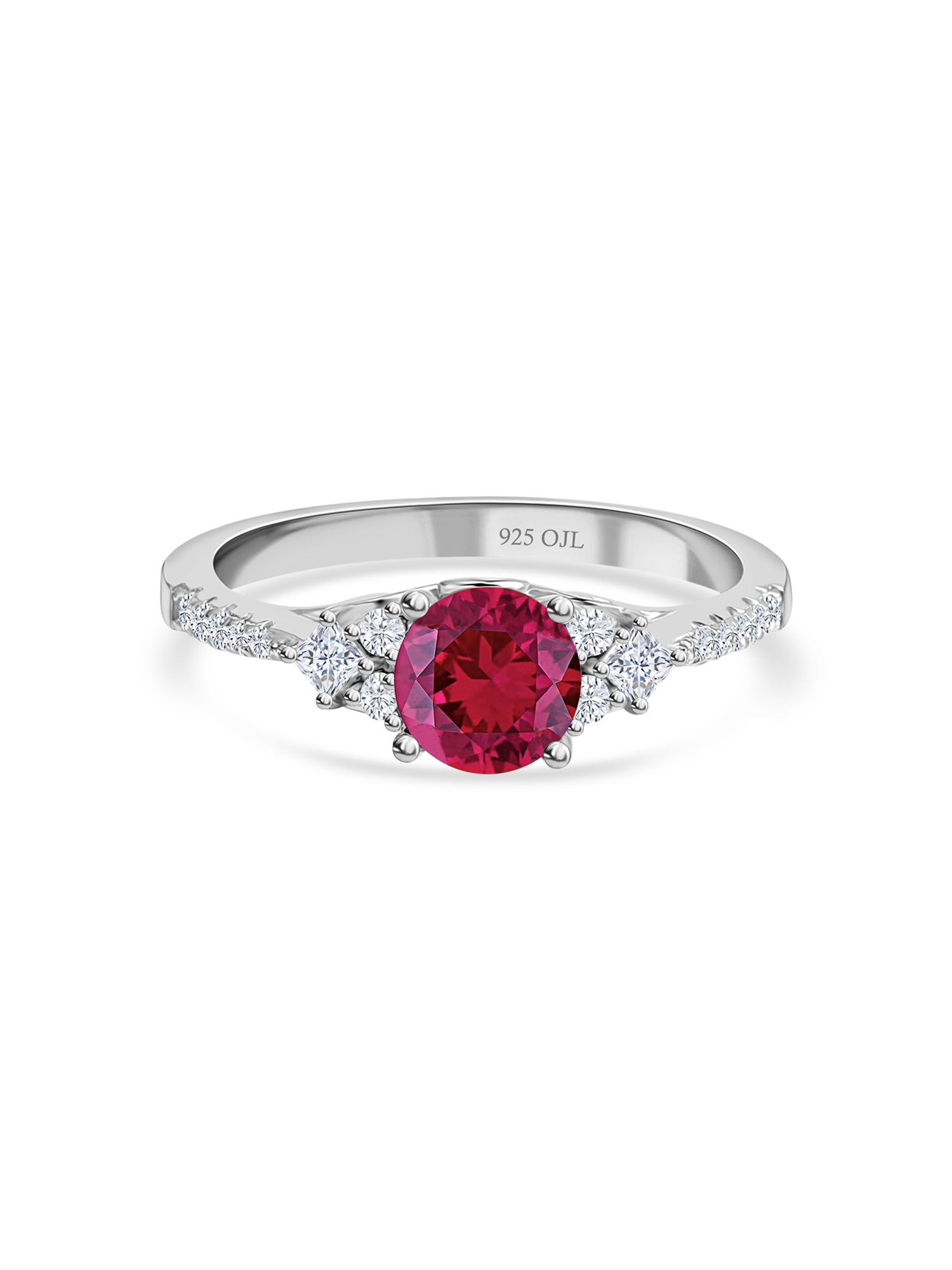 925 Sterling Silver Trio Solitaire Ruby Silver Ring For Women-3