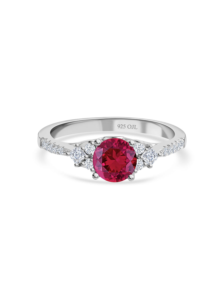 925 Sterling Silver Trio Solitaire Ruby Silver Ring For Women-3