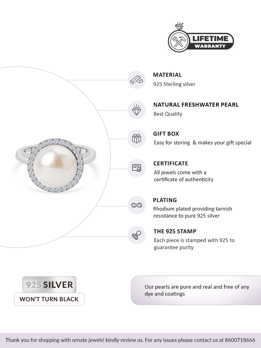 SINGLE PEARL 925 SILVER BIG RING