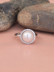 Single Pearl 925 Silver Big Ring For Women-10