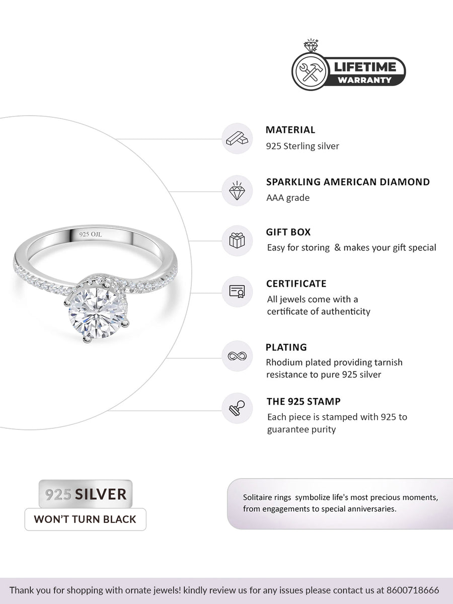 Ornate Solitaire Engagement Ring In 1 Carat American Diamond-6