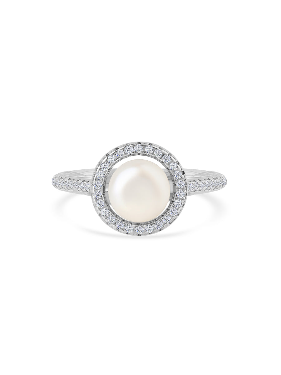 Pure Pearl Halo Silver Ring For Women-3