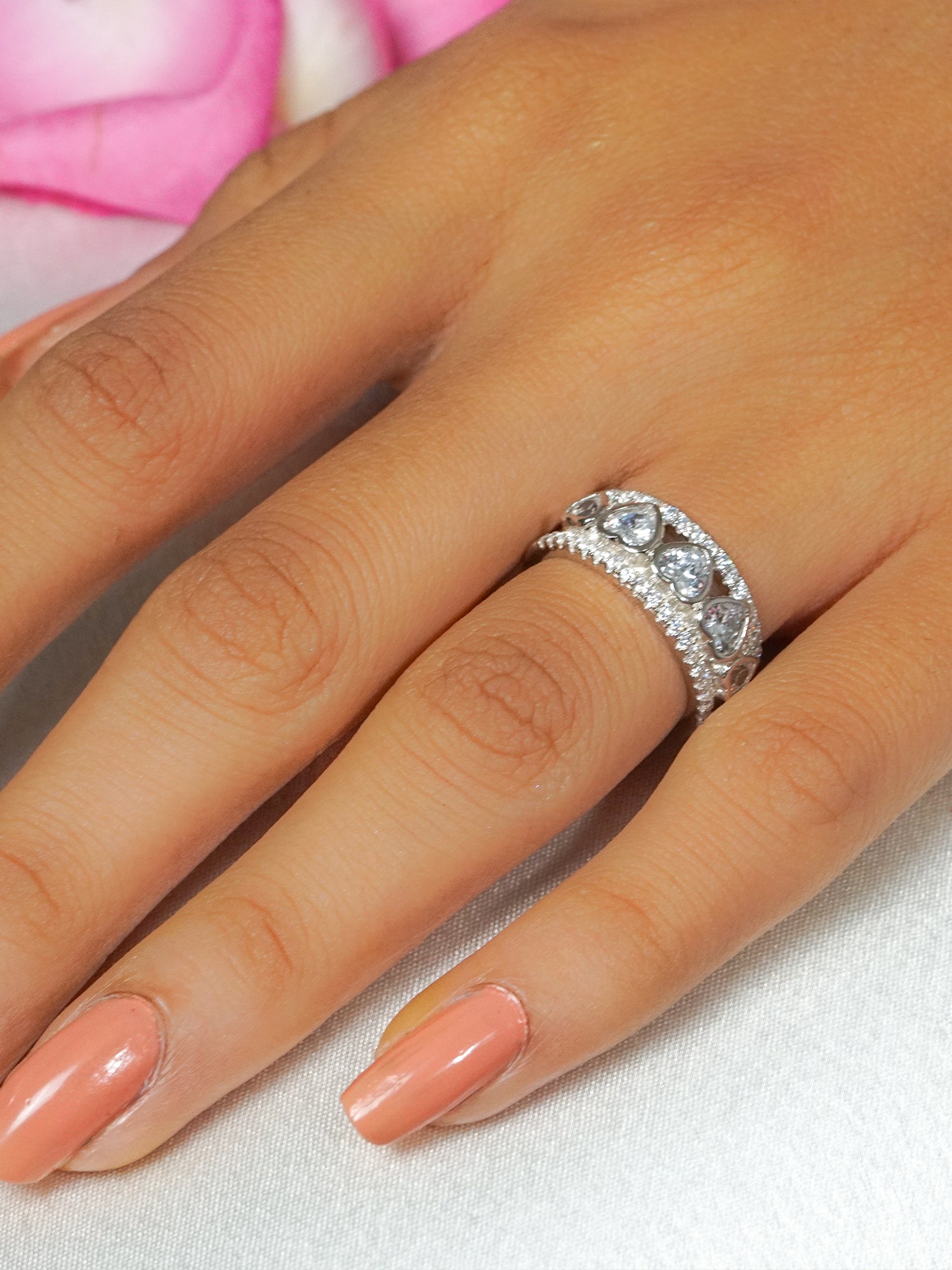 American Diamond Heart Band Ring For Women