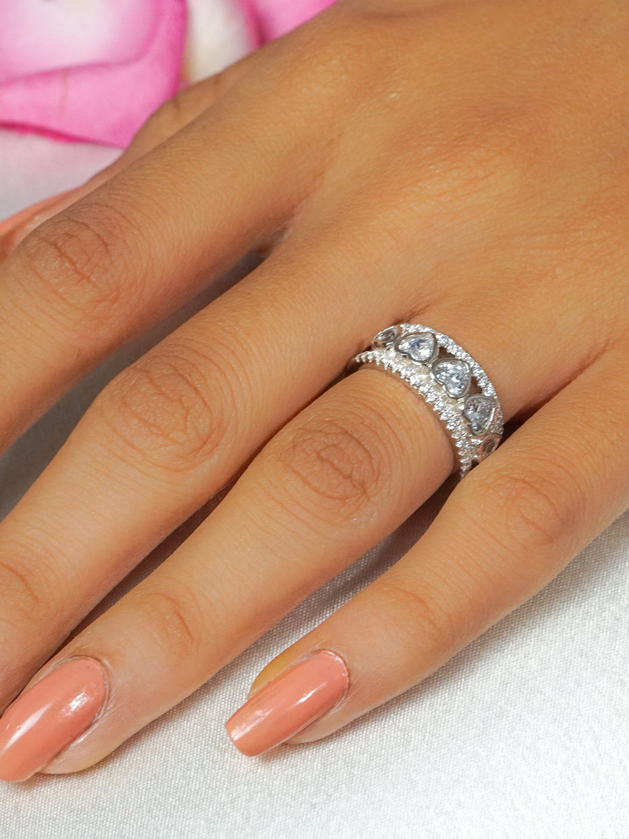 American Diamond Heart Band Ring For Women-2