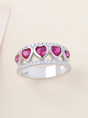 Red Ruby And American Diamond Heart Band Ring For Her