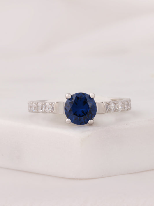 ORNATE JEWELS BLUE SAPPHIRE SOLITAIRE SILVER RING FOR WOMEN-8