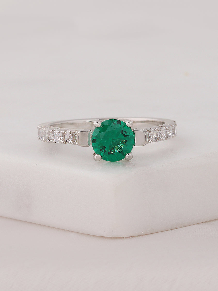 ORNATE JEWELS EMERALD GREEN SOLITAIRE SILVER RING FOR WOMEN-8