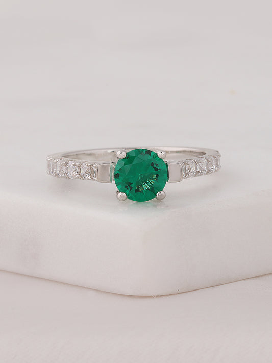 ORNATE JEWELS EMERALD GREEN SOLITAIRE SILVER RING FOR WOMEN-8
