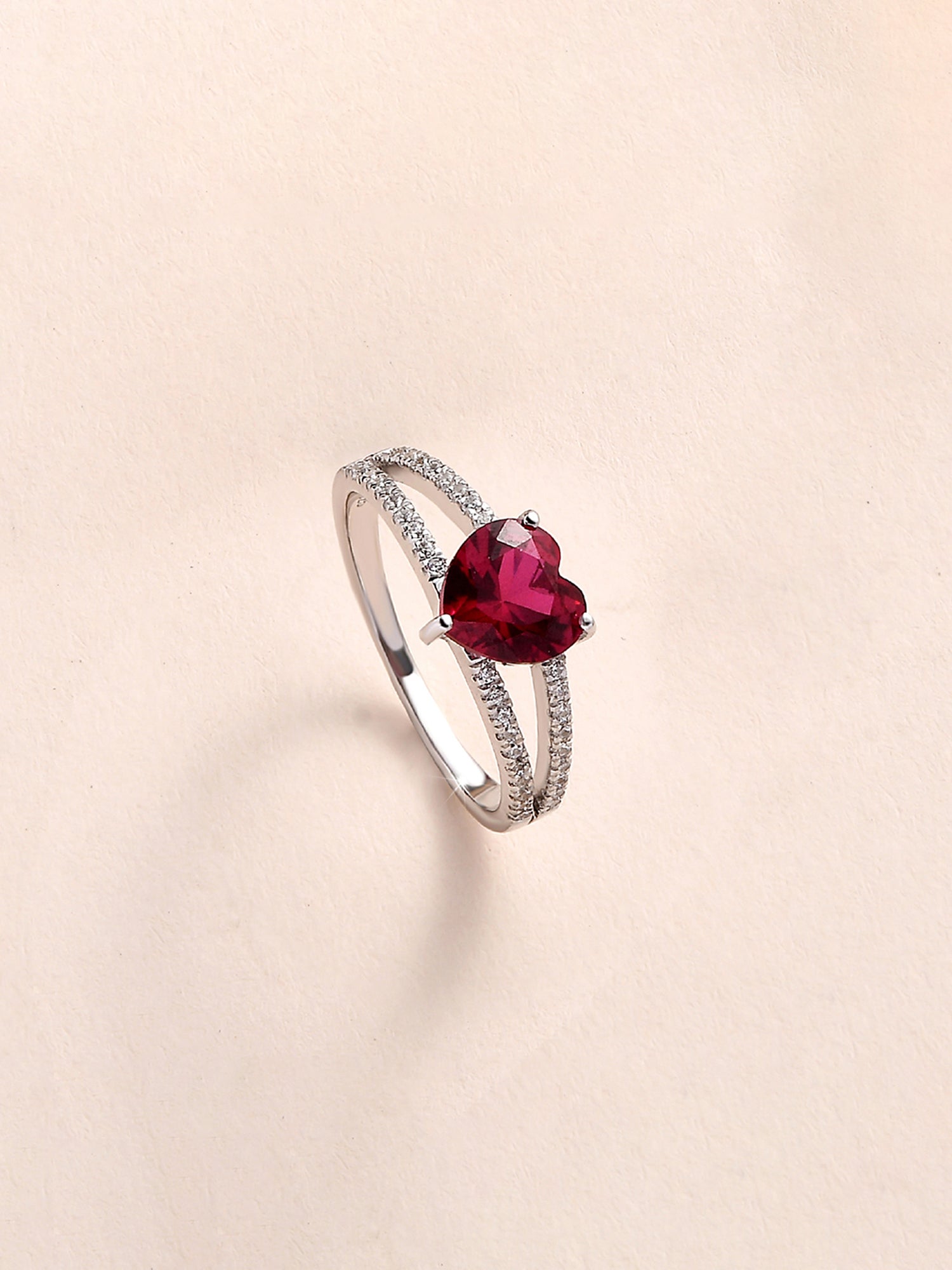 Red Ruby And American Diamond Heart Shape Design Ring In 925 Silver-11