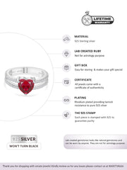 Red Ruby And American Diamond Heart Shape Ring In 925 Silver