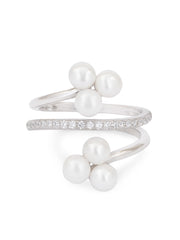 Pearl & American Diamond Silver Band Ring