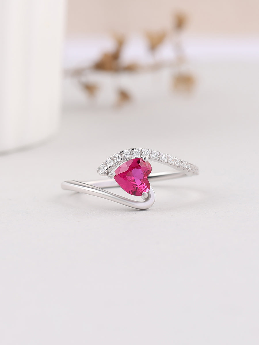 Ruby Heart American Diamond Ring In Silver