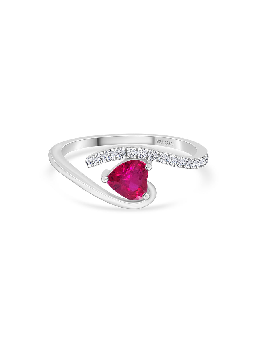 Ruby Heart American Diamond Ring In Silver-2