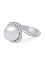 9Mm Pearl Bypass Style Silver Ring-4