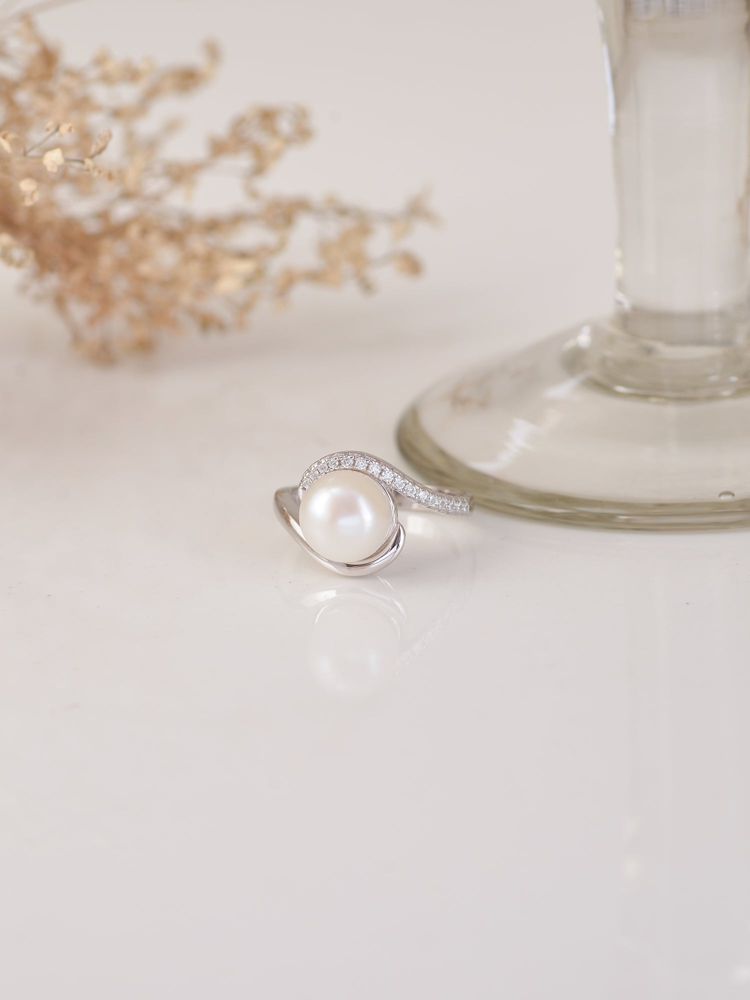 9Mm Pearl Bypass Style Silver Ring-3