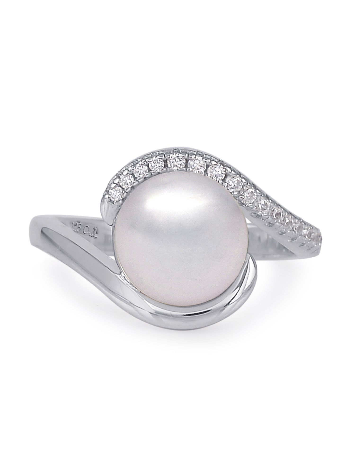 9Mm Pearl Bypass Style Silver Ring