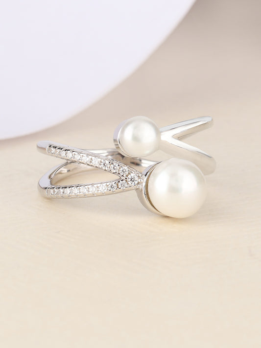 NATURAL FRESHWATER PEARL AND DIAMOND CROSSOVER RING IN 925 SILVER-11
