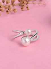Crossover  Freshwater Pearl Ring In 925 Silver
