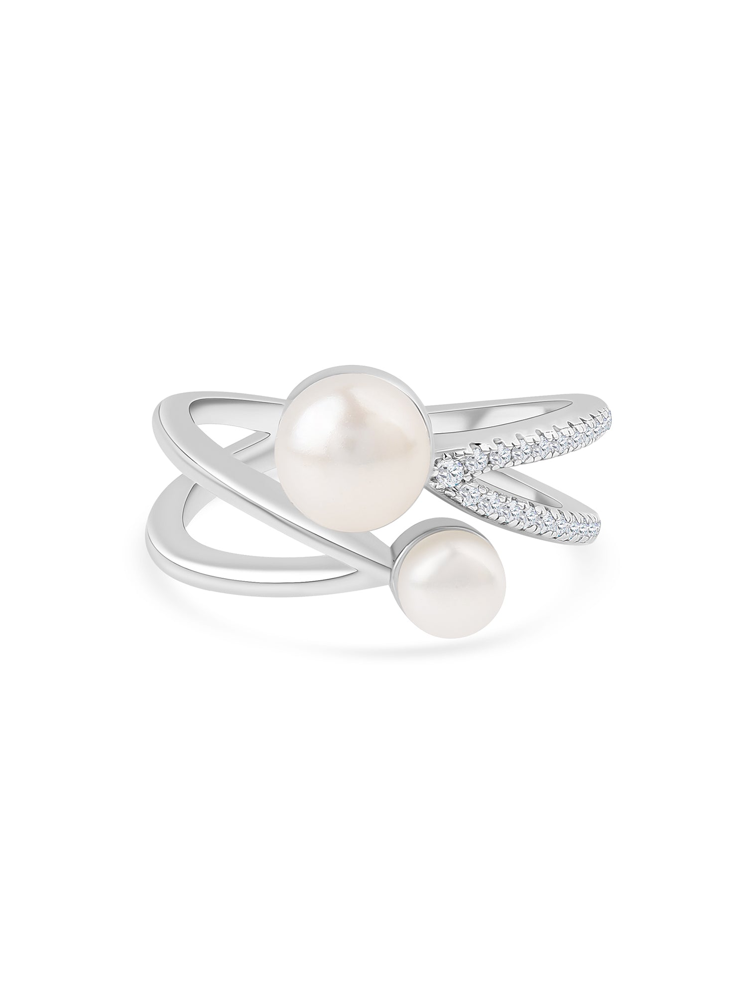 Crossover  Freshwater Pearl Ring In 925 Silver-2