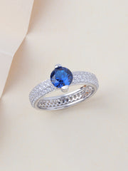 SOLITAIRE ORNATE BLUE SAPPHIRE SILVER RING FOR WOMEN-2