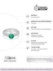 Solitaire Ornate Green Emerald Silver Ring For Women-4