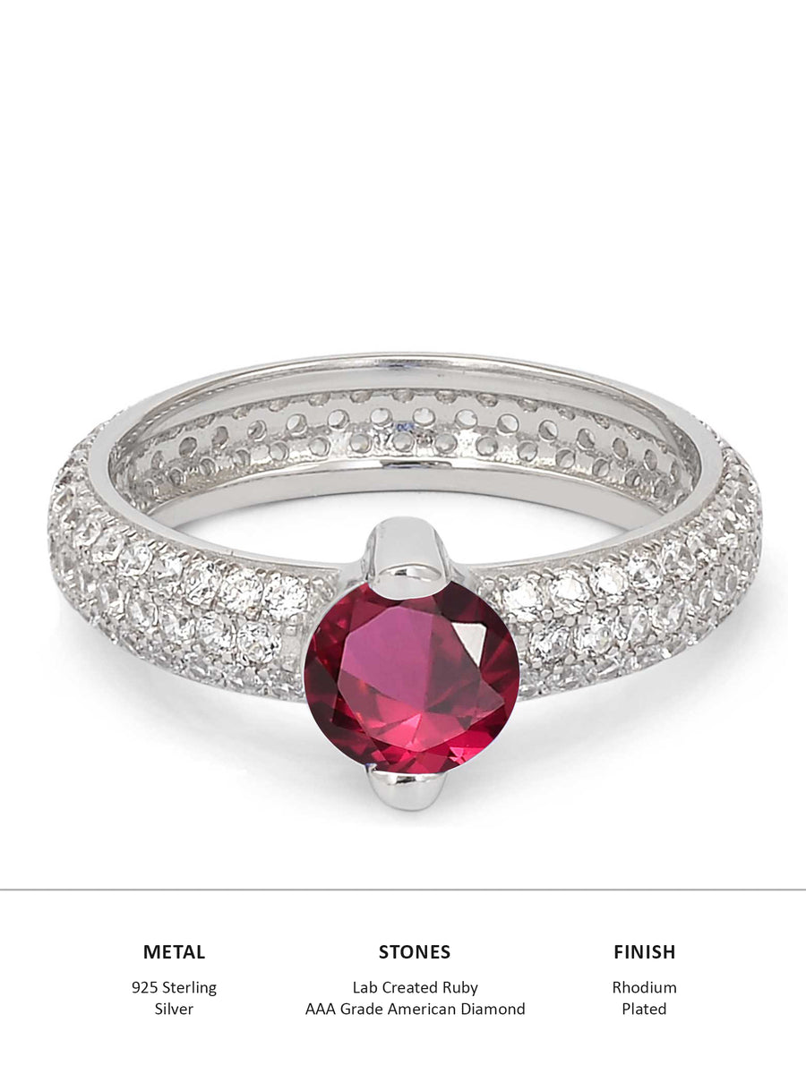 1 Carat Solitaire Ornate Ruby Silver Ring For Women