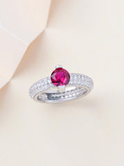 1 Carat Solitaire Ornate Ruby Silver Ring For Women-1