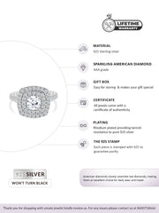 SQUARE SHAPED 0.75 CARAT AMERICAN DIAMOND DOUBLE HALO SILVER RING-5