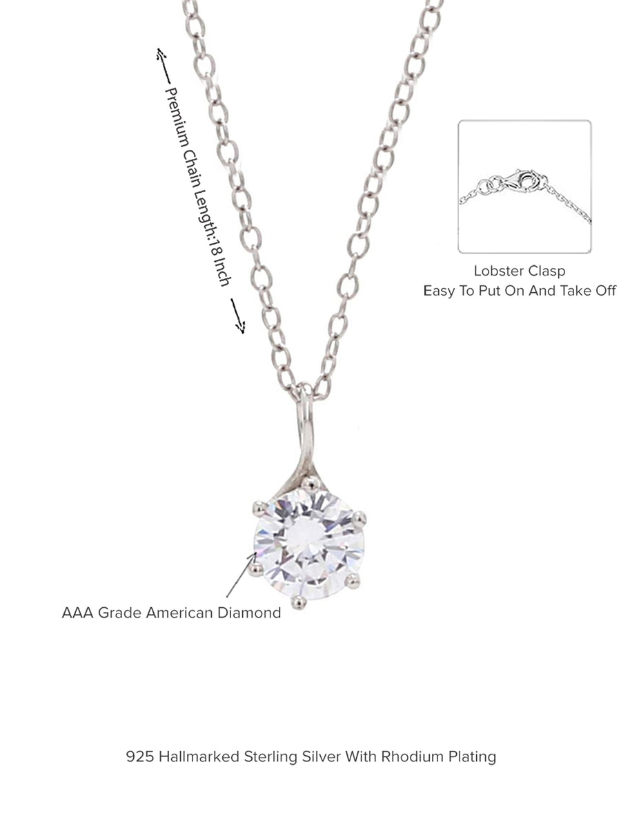 Silver Classic 2 Carat American Diamond Solitaire Pendant-4